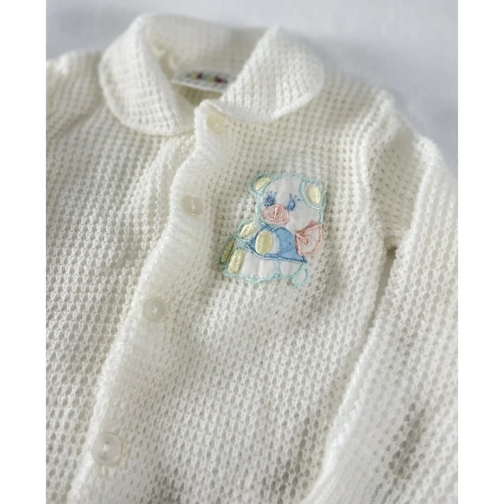 Vintage knit retro 90s childwise Button cardigan‎ sweater 0-6months Teddy Bear